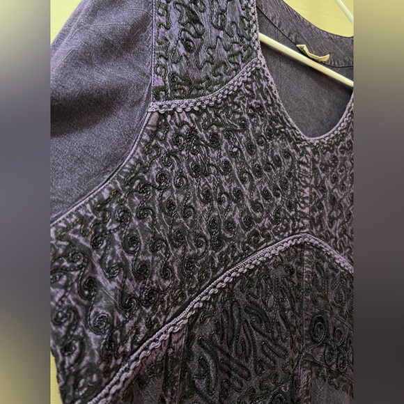 Magic Purple Rayon Dress Embroidered Free Size Maxi Dress Tie Up Back - Picture 2 of 9